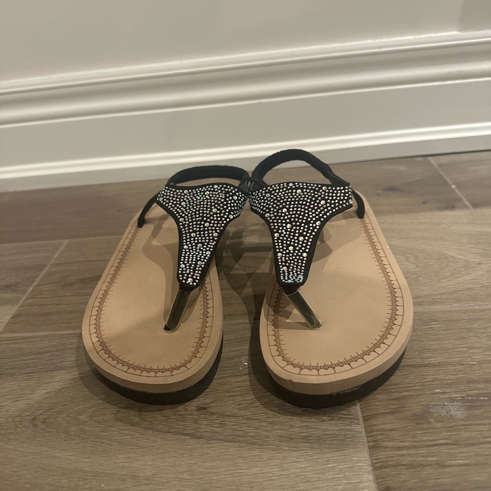 Ashley Blue Black and Tan Rhinestone Sandals